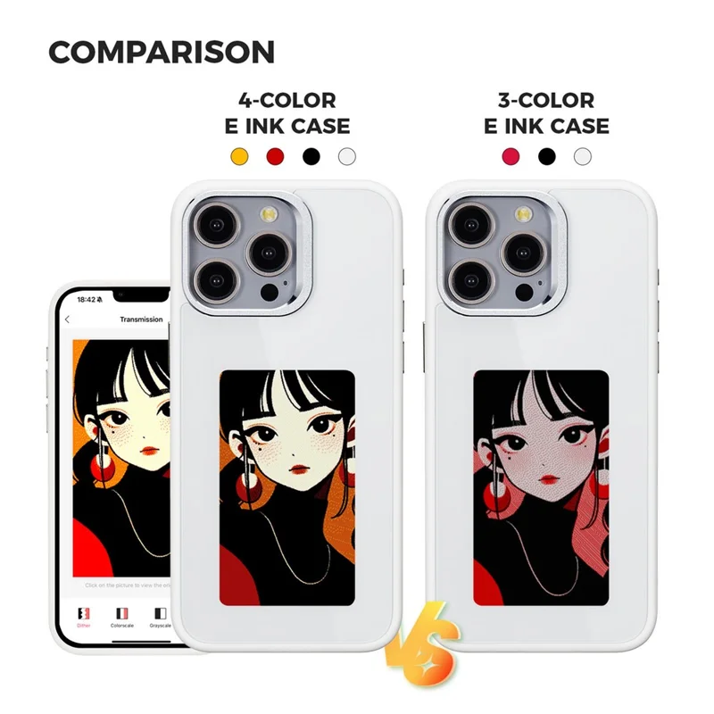 E Ink Case for iPhone 13 Pro Max 4-Color NFC Projection DIY Screen Display Phone Cover - White