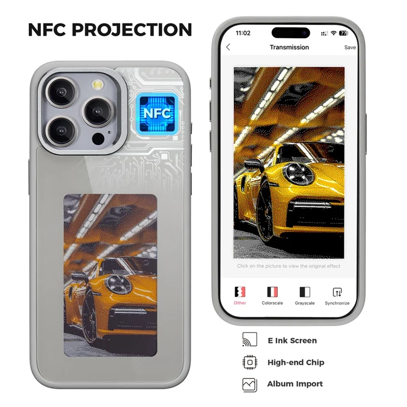 Para iPhone 14 Pro Max E Ink Phone Case 4-Color Display DIY Pattern Phone Cover - Grey
