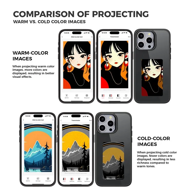Per iPhone 15 Pro E Ink Phone Case 4-Color Screen Play DIY Phone Cover - Black