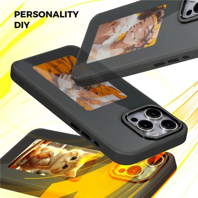 Per iPhone 15 Pro E Ink Phone Case 4-Color Screen Play DIY Phone Cover - Black