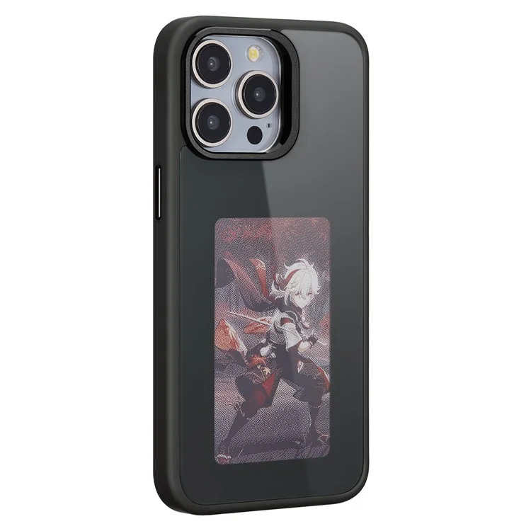 Per iPhone 15 Pro E Ink Phone Case 4-Color Screen Play DIY Phone Cover - Black