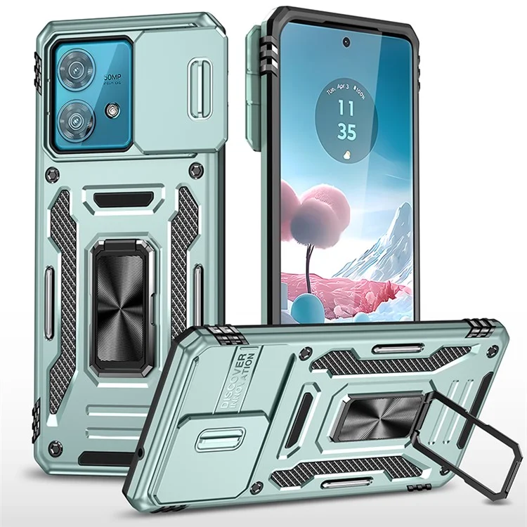 Armor-Serie für Motorola Edge 40 Neo 5G-Hülle PC+TPU-Handyhülle mit Ständer/Objektivabdeckung - Grün
