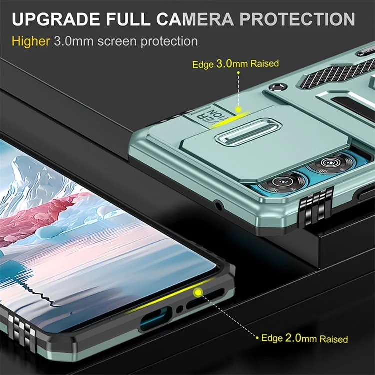 Armor-Serie für Motorola Edge 40 Neo 5G-Hülle PC+TPU-Handyhülle mit Ständer/Objektivabdeckung - Grün