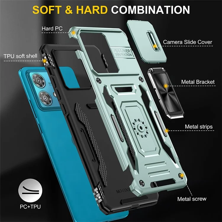 Armor-Serie für Motorola Edge 40 Neo 5G-Hülle PC+TPU-Handyhülle mit Ständer/Objektivabdeckung - Grün