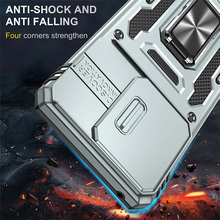 Serie Armor para Motorola Edge 40 5G Funda con Soporte Tipo Caballete Funda de PC+TPU con Protector de Lente Deslizante - Gris
