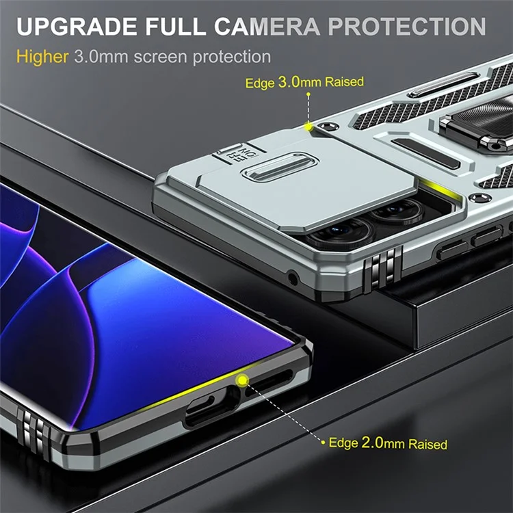 Serie Armor para Motorola Edge 40 5G Funda con Soporte Tipo Caballete Funda de PC+TPU con Protector de Lente Deslizante - Gris