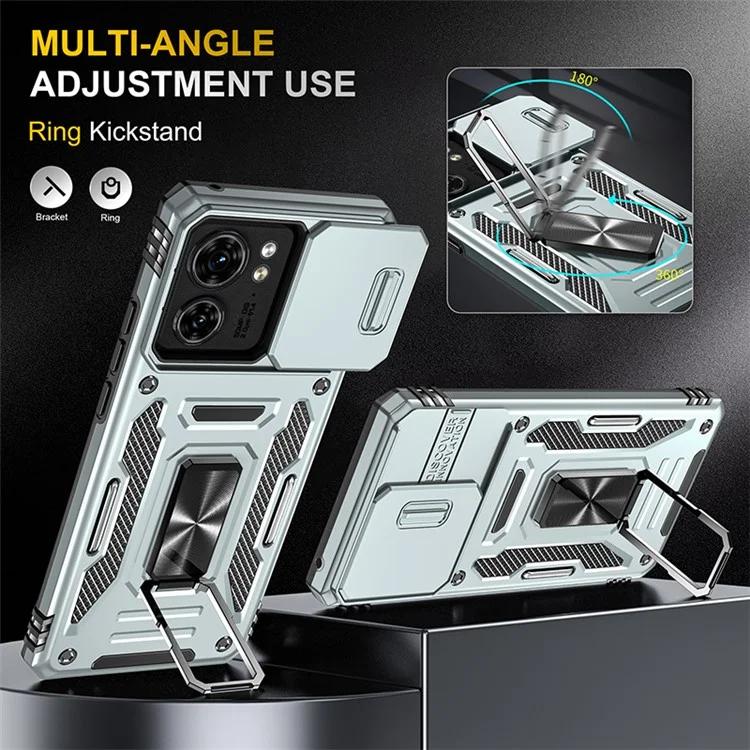 Serie Armor para Motorola Edge 40 5G Funda con Soporte Tipo Caballete Funda de PC+TPU con Protector de Lente Deslizante - Gris