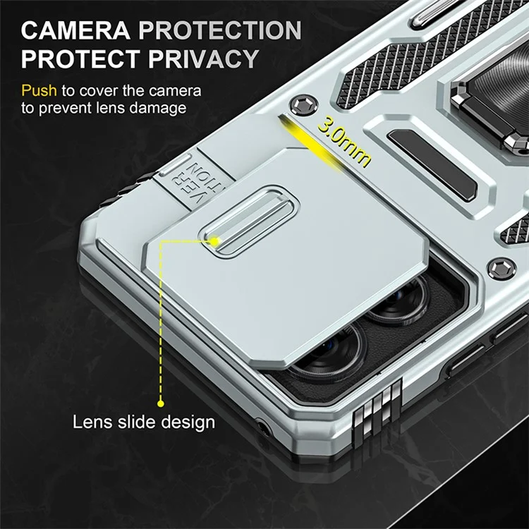 Serie Armor para Motorola Edge 40 5G Funda con Soporte Tipo Caballete Funda de PC+TPU con Protector de Lente Deslizante - Gris
