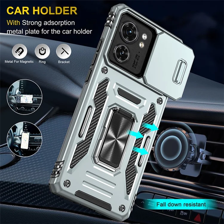 Serie Armor para Motorola Edge 40 5G Funda con Soporte Tipo Caballete Funda de PC+TPU con Protector de Lente Deslizante - Gris