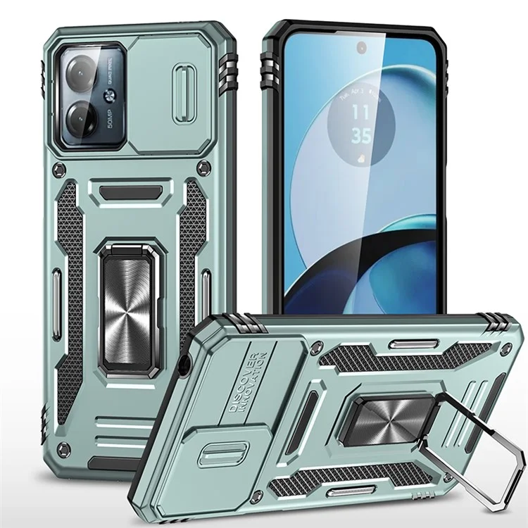 Armor Series For Motorola Moto G14 4G Case Camera Protection PC+TPU Kickstand Shockproof Phone Cover - Green