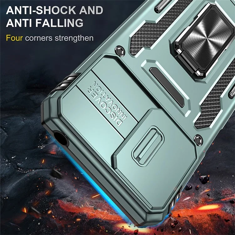 Armor Series For Motorola Moto G14 4G Case Camera Protection PC+TPU Kickstand Shockproof Phone Cover - Green