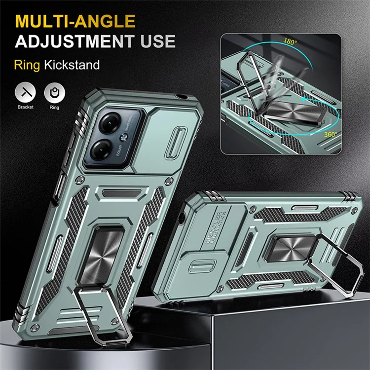 Armor Series For Motorola Moto G14 4G Case Camera Protection PC+TPU Kickstand Shockproof Phone Cover - Green