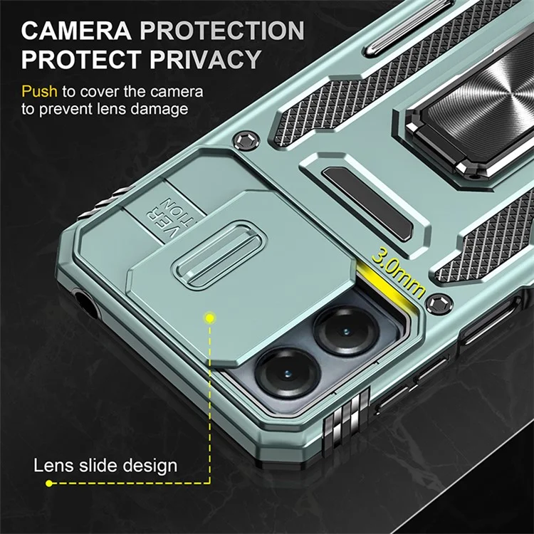 Armor Series For Motorola Moto G14 4G Case Camera Protection PC+TPU Kickstand Shockproof Phone Cover - Green