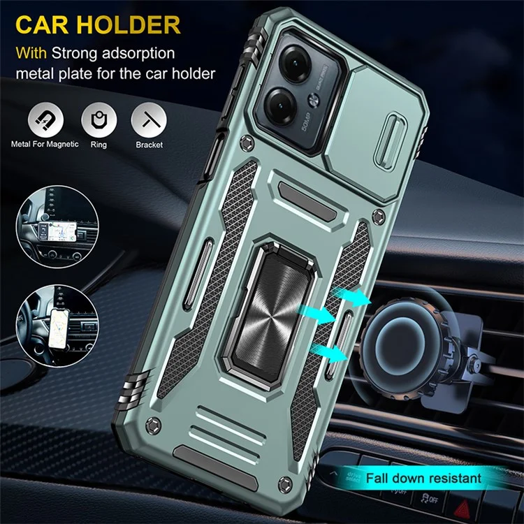 Armor Series For Motorola Moto G14 4G Case Camera Protection PC+TPU Kickstand Shockproof Phone Cover - Green