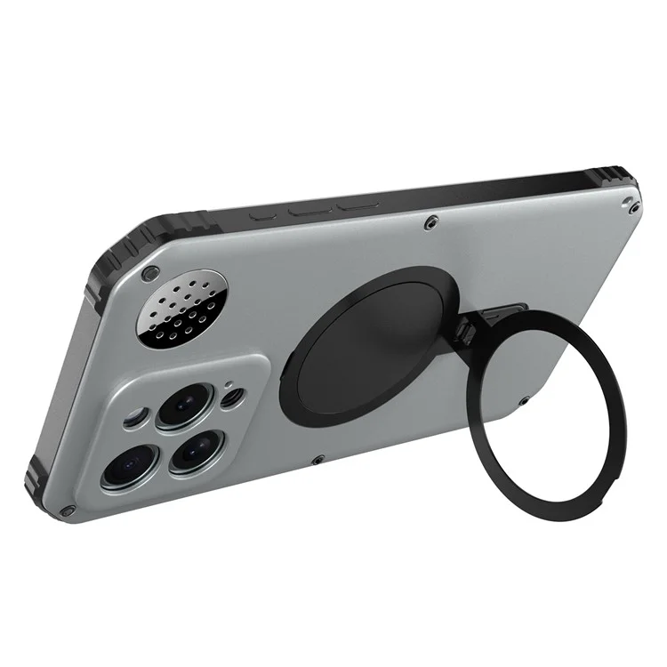 Für iPhone 15 Pro Max Magnetische Hülle mit Ständer Metall+TPU Handyhülle mit Panzerglas Schutzfolie - Silber