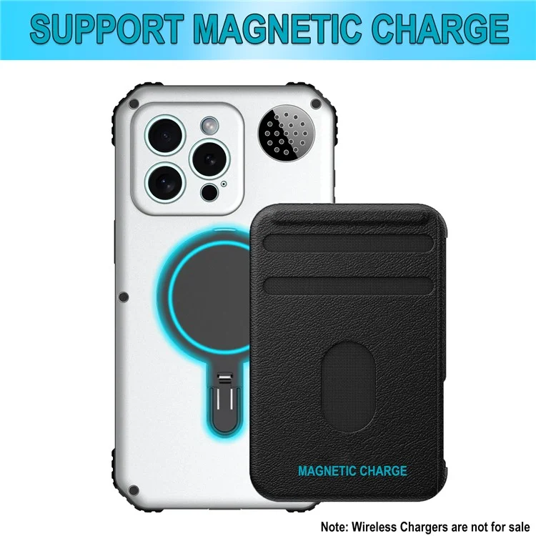Für iPhone 15 Pro Max Magnetische Hülle mit Ständer Metall+TPU Handyhülle mit Panzerglas Schutzfolie - Silber