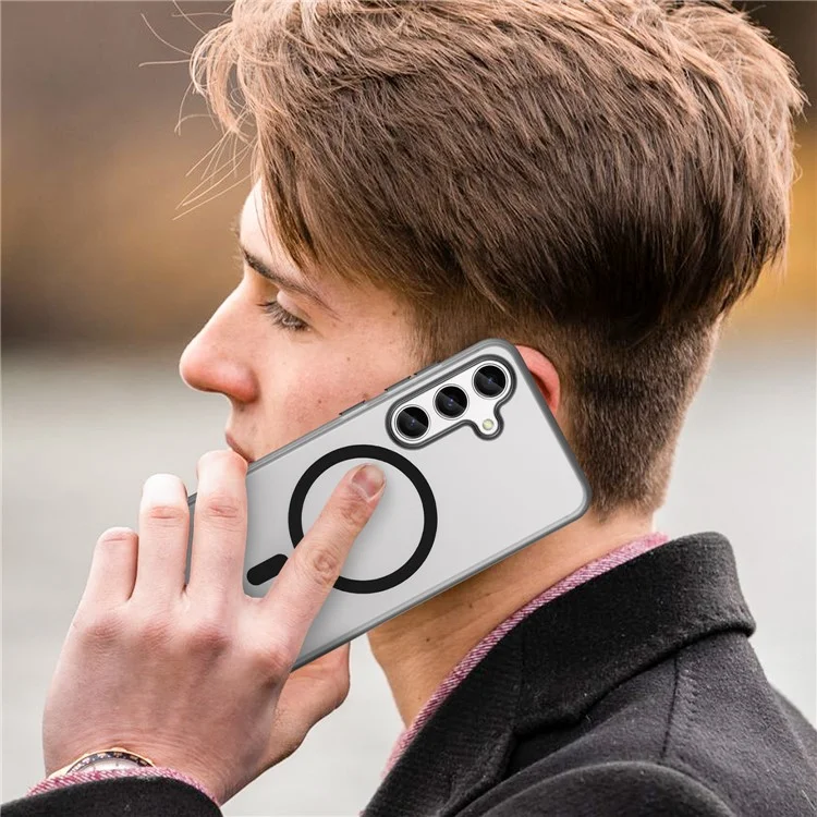 Pour Samsung Galaxy S25 / S24 Étui magnétique en TPU + PC Anti-Trace de Doigts Coque de Téléphone - Noir