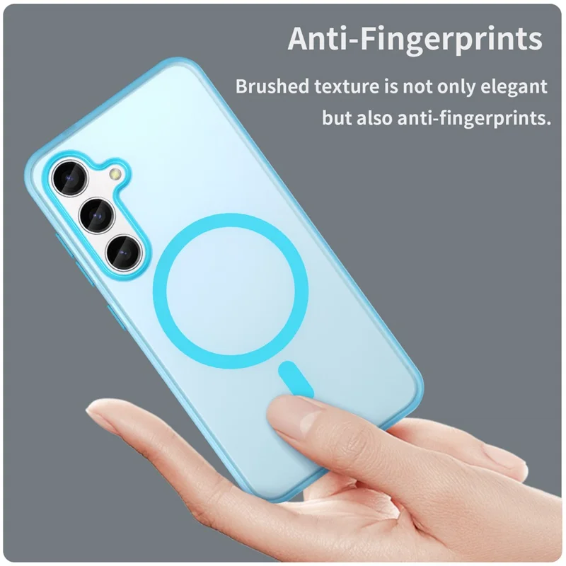 For Samsung Galaxy S25+ / S24+ Magnetic Case TPU + PC Translucent Frost Back Phone Cover - Blue