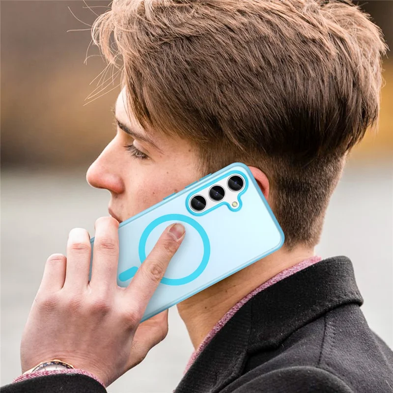 For Samsung Galaxy S25+ / S24+ Magnetic Case TPU + PC Translucent Frost Back Phone Cover - Blue