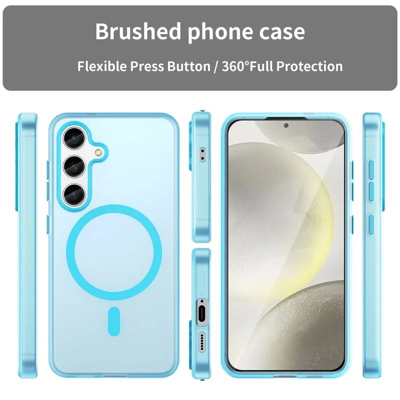For Samsung Galaxy S25+ / S24+ Magnetic Case TPU + PC Translucent Frost Back Phone Cover - Blue