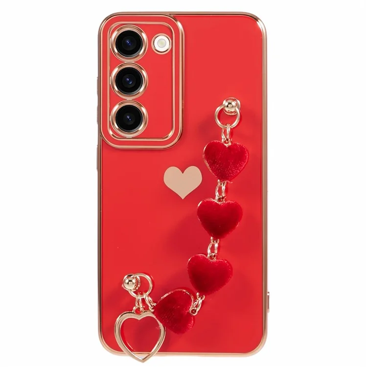 For Samsung Galaxy S23 Case Electroplating Shockproof TPU Phone Cover with Strap - Red