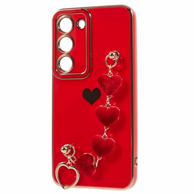 For Samsung Galaxy S23 Case Electroplating Shockproof TPU Phone Cover with Strap - Red