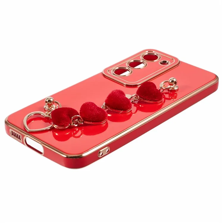 For Samsung Galaxy S23 Case Electroplating Shockproof TPU Phone Cover with Strap - Red