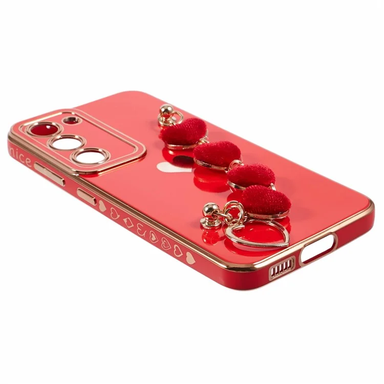 For Samsung Galaxy S23 Case Electroplating Shockproof TPU Phone Cover with Strap - Red