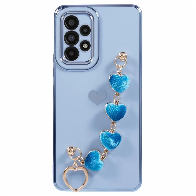 For Samsung Galaxy A53 5G Case Electroplating Love TPU Phone Cover with Bracelet Strap - Blue