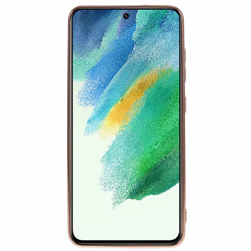 For Samsung Galaxy S21 FE 5G TPU Case Heart Pattern Electroplating Phone Cover with Strap - White