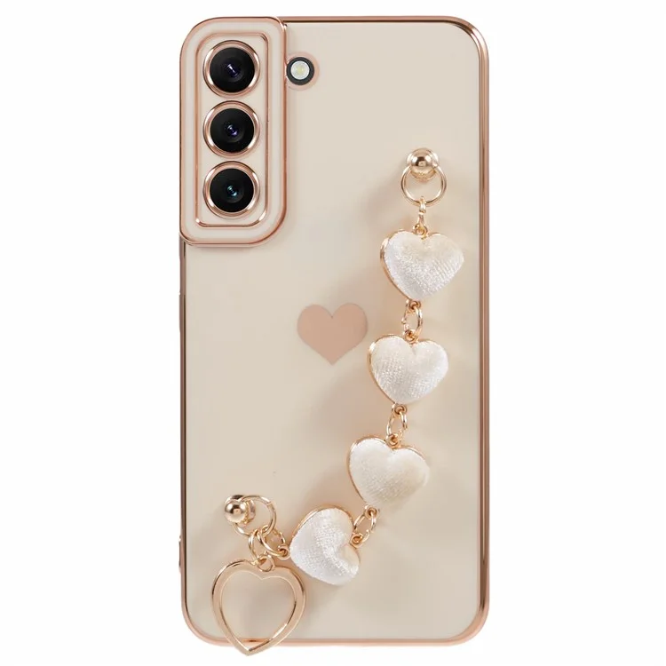 Para Samsung Galaxy S22 5G Funda a prueba de golpes Cubierta de teléfono TPU de electrochapado con correa - Blanco