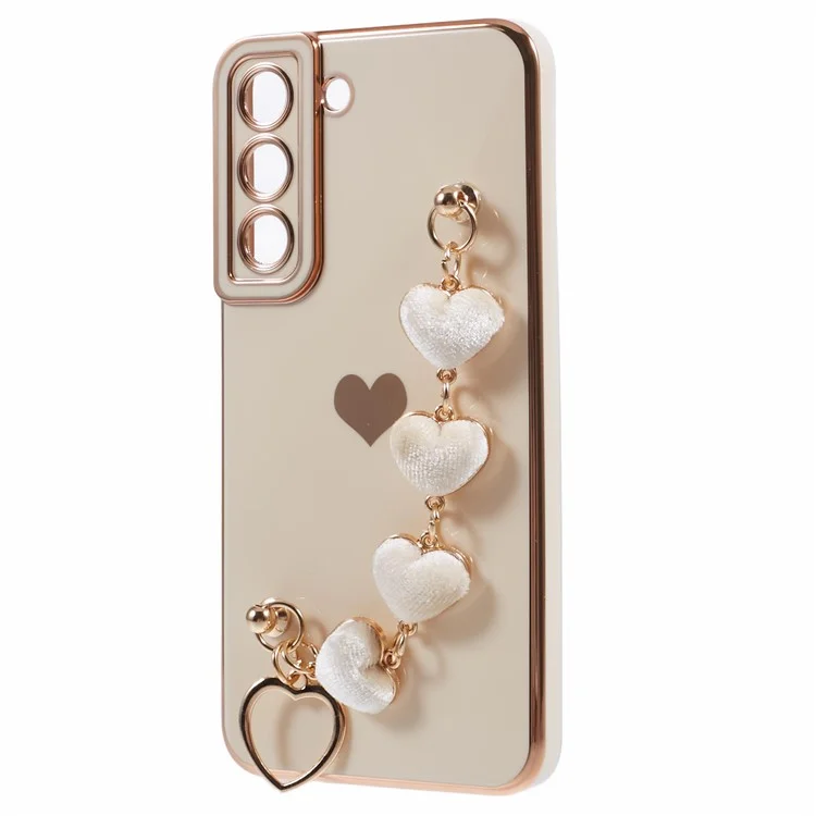 Para Samsung Galaxy S22 5G Funda a prueba de golpes Cubierta de teléfono TPU de electrochapado con correa - Blanco