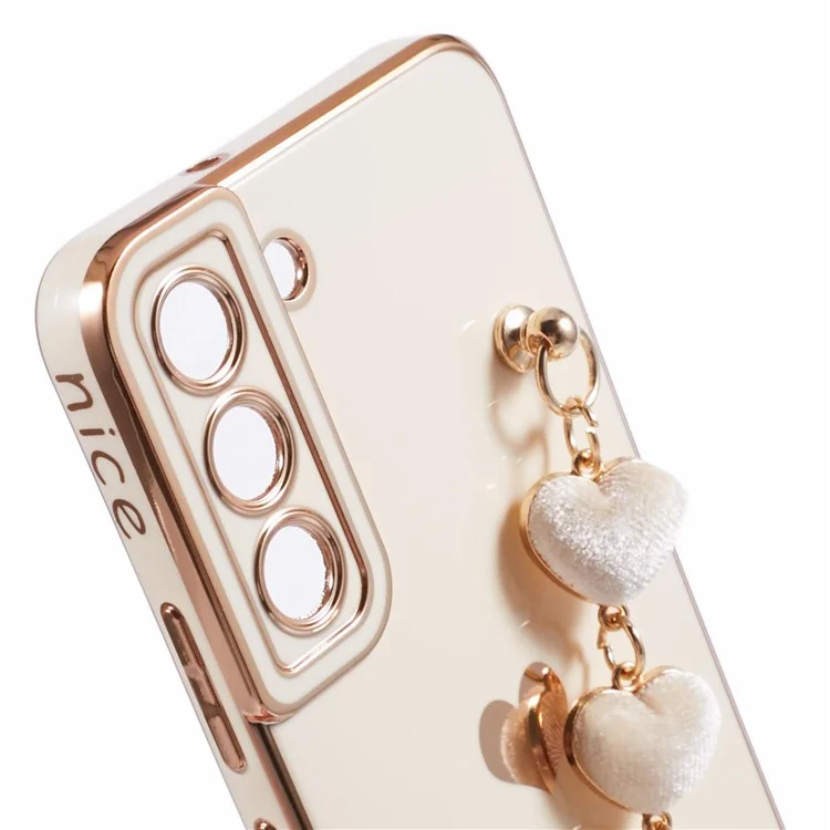 Para Samsung Galaxy S22 5G Funda a prueba de golpes Cubierta de teléfono TPU de electrochapado con correa - Blanco