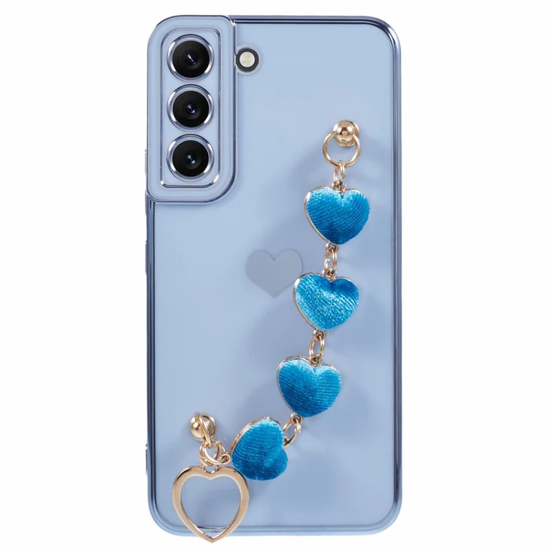 For Samsung Galaxy S22 5G Shockproof Case Electroplating TPU Phone Cover with Strap - Blue