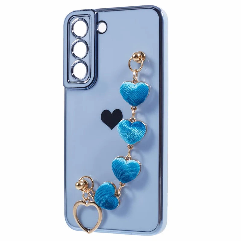 For Samsung Galaxy S22 5G Shockproof Case Electroplating TPU Phone Cover with Strap - Blue