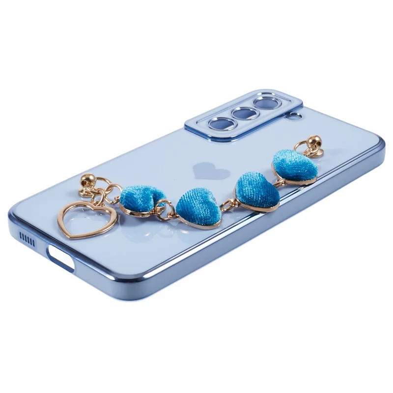 For Samsung Galaxy S22 5G Shockproof Case Electroplating TPU Phone Cover with Strap - Blue