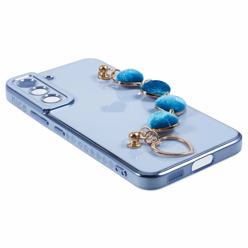 For Samsung Galaxy S22 5G Shockproof Case Electroplating TPU Phone Cover with Strap - Blue