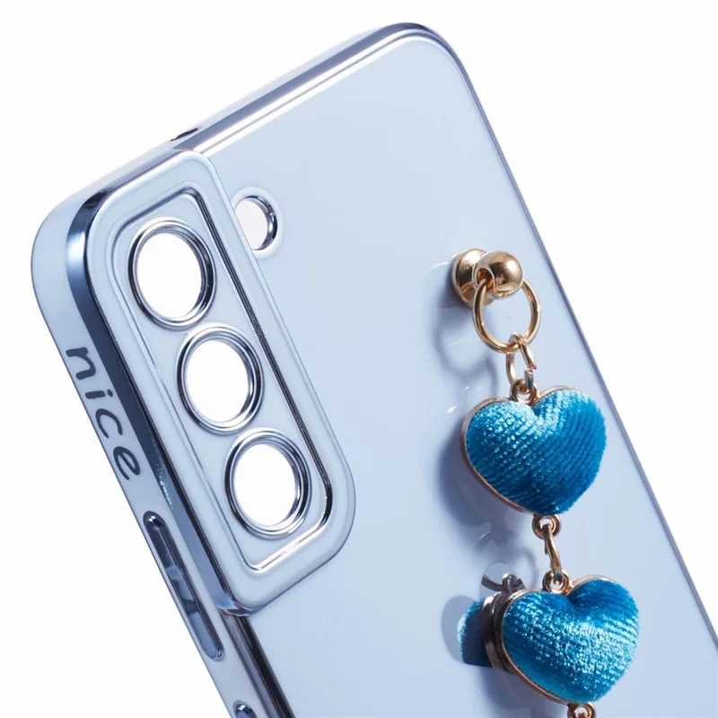 For Samsung Galaxy S22 5G Shockproof Case Electroplating TPU Phone Cover with Strap - Blue