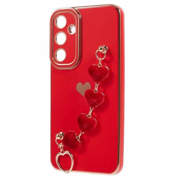 Pour Samsung Galaxy A55 5G Étui Electroplating TPU Housse de Téléphone Motif Coeur d'Amour avec Chaîne de Poignet - Rouge