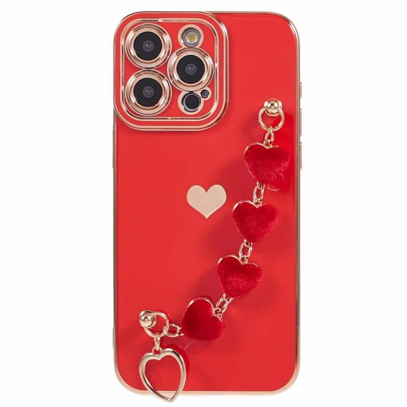 For iPhone 13 Pro Max Case Electroplating Soft TPU Phone Cover with Strap - Red