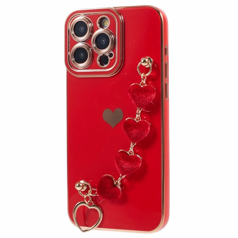 For iPhone 13 Pro Max Case Electroplating Soft TPU Phone Cover with Strap - Red