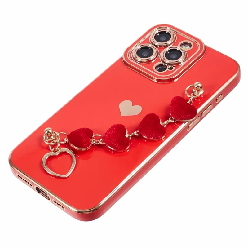 For iPhone 13 Pro Max Case Electroplating Soft TPU Phone Cover with Strap - Red