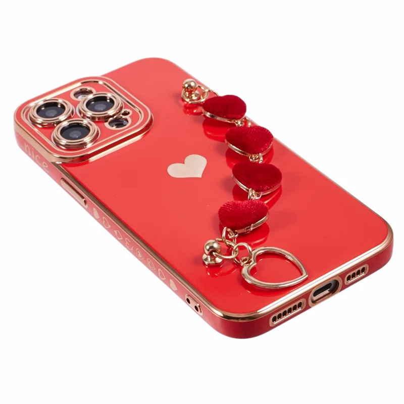 For iPhone 13 Pro Max Case Electroplating Soft TPU Phone Cover with Strap - Red