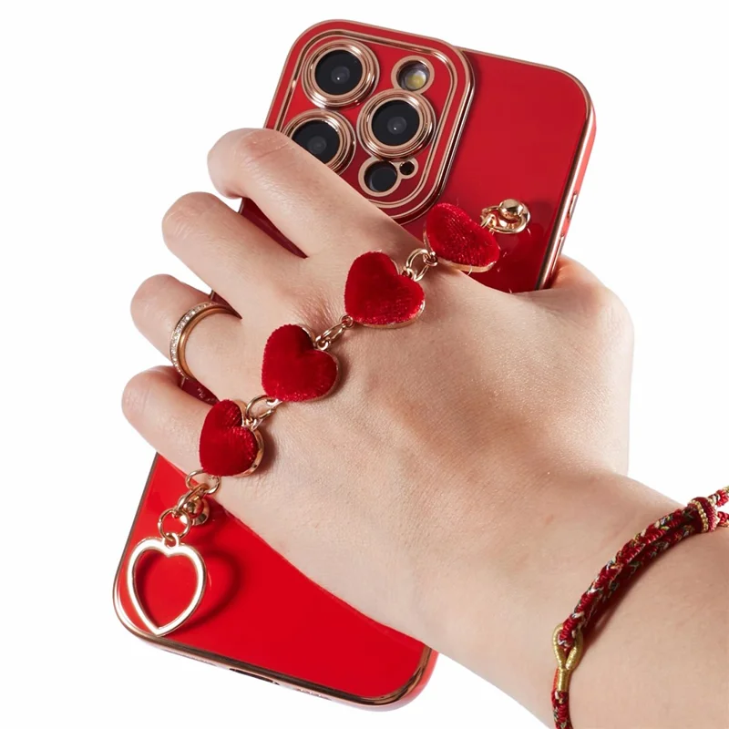 For iPhone 13 Pro Max Case Electroplating Soft TPU Phone Cover with Strap - Red