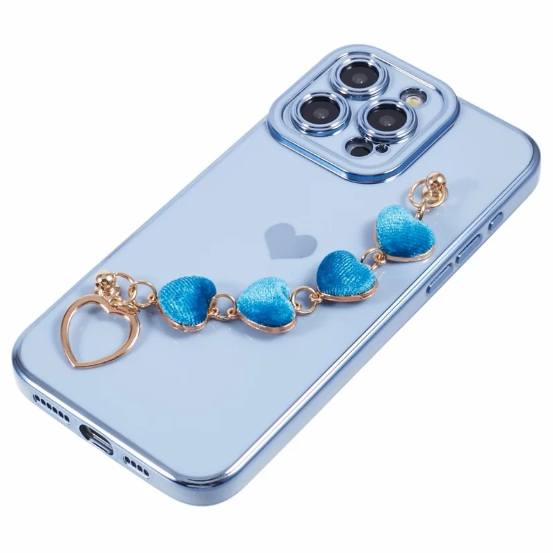 For iPhone 13 Pro Max Case Electroplating Soft TPU Phone Cover with Strap - Blue