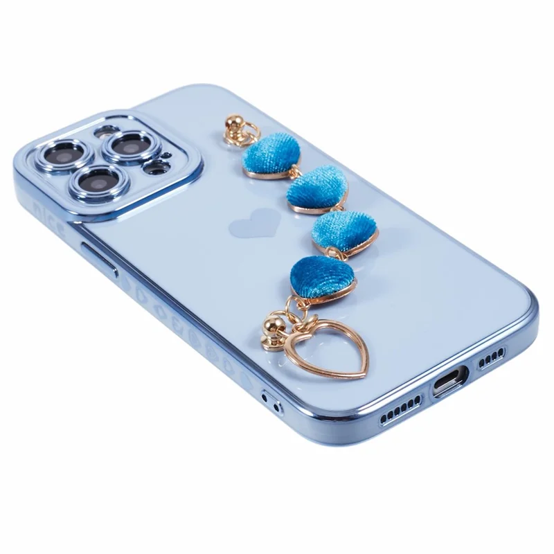 For iPhone 13 Pro Max Case Electroplating Soft TPU Phone Cover with Strap - Blue
