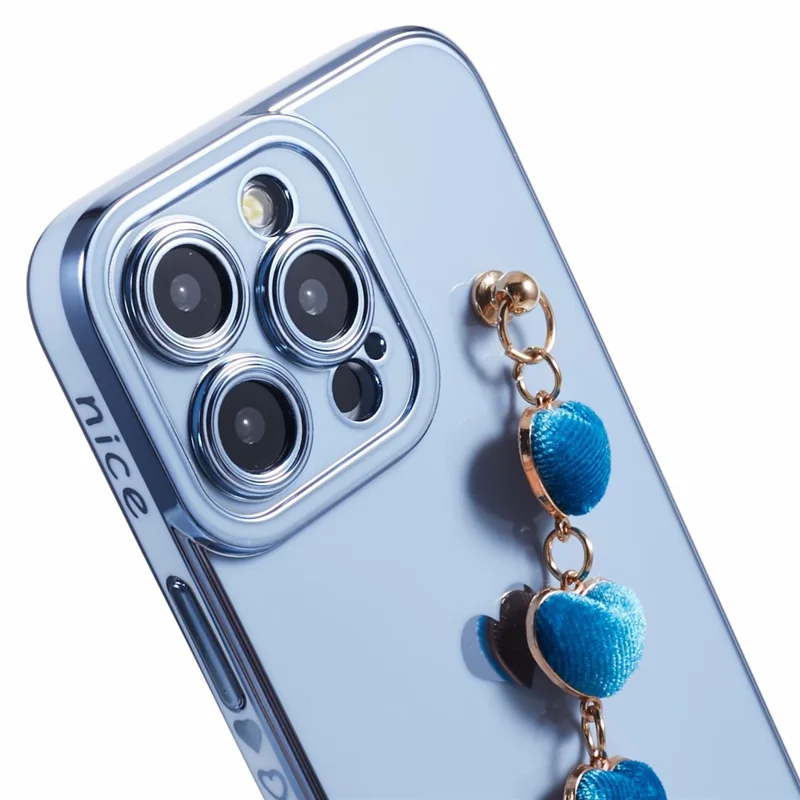 For iPhone 13 Pro Max Case Electroplating Soft TPU Phone Cover with Strap - Blue