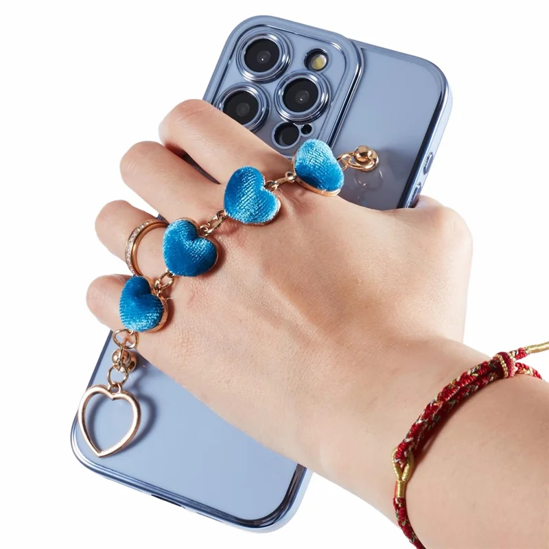 For iPhone 13 Pro Max Case Electroplating Soft TPU Phone Cover with Strap - Blue