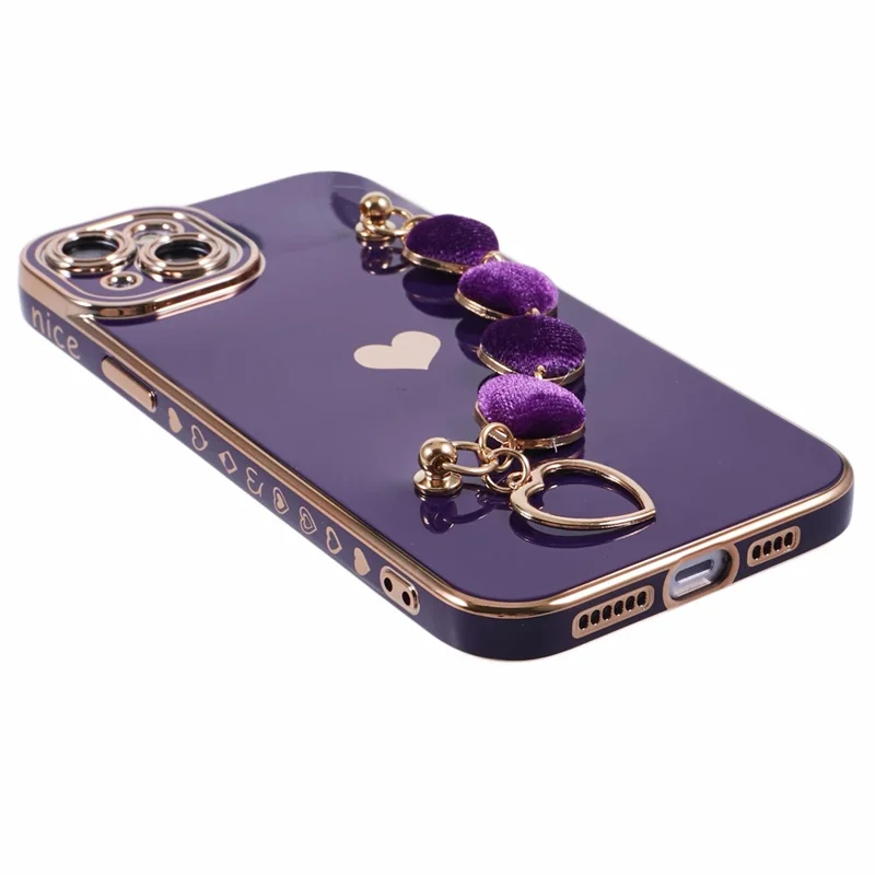 For iPhone 15 Plus Shockproof Case Electroplating TPU Phone Cover with Strap - Dark Purple