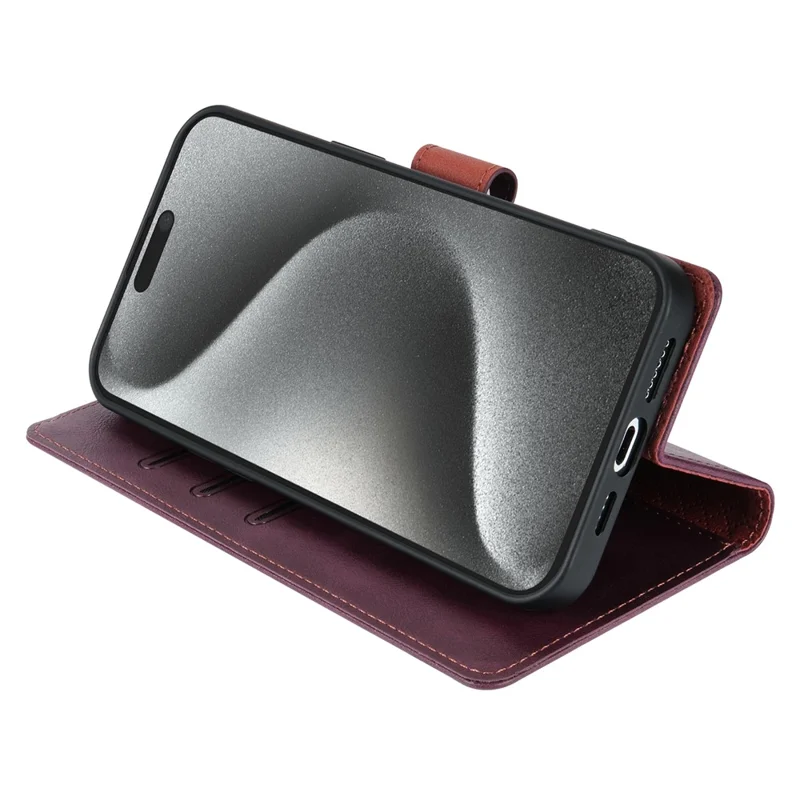 N.BEKUS CSJ-001 For iPhone 15 Case Solid Color Leather Phone Cover with 3 Card Holder - Wine Red